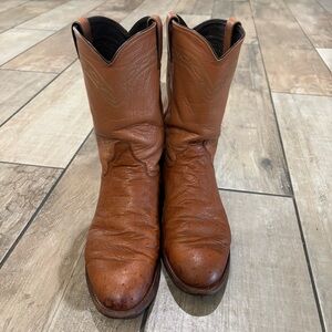 Justin 3023 Exotic Smooth Ostrich Brown Roper Toe Boot Western Cowboy Size 8D